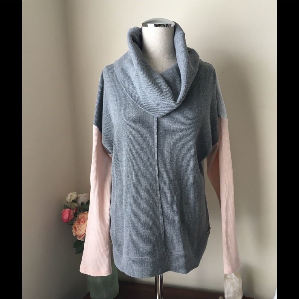 Calvin Klein color block cowl neck knit shirt